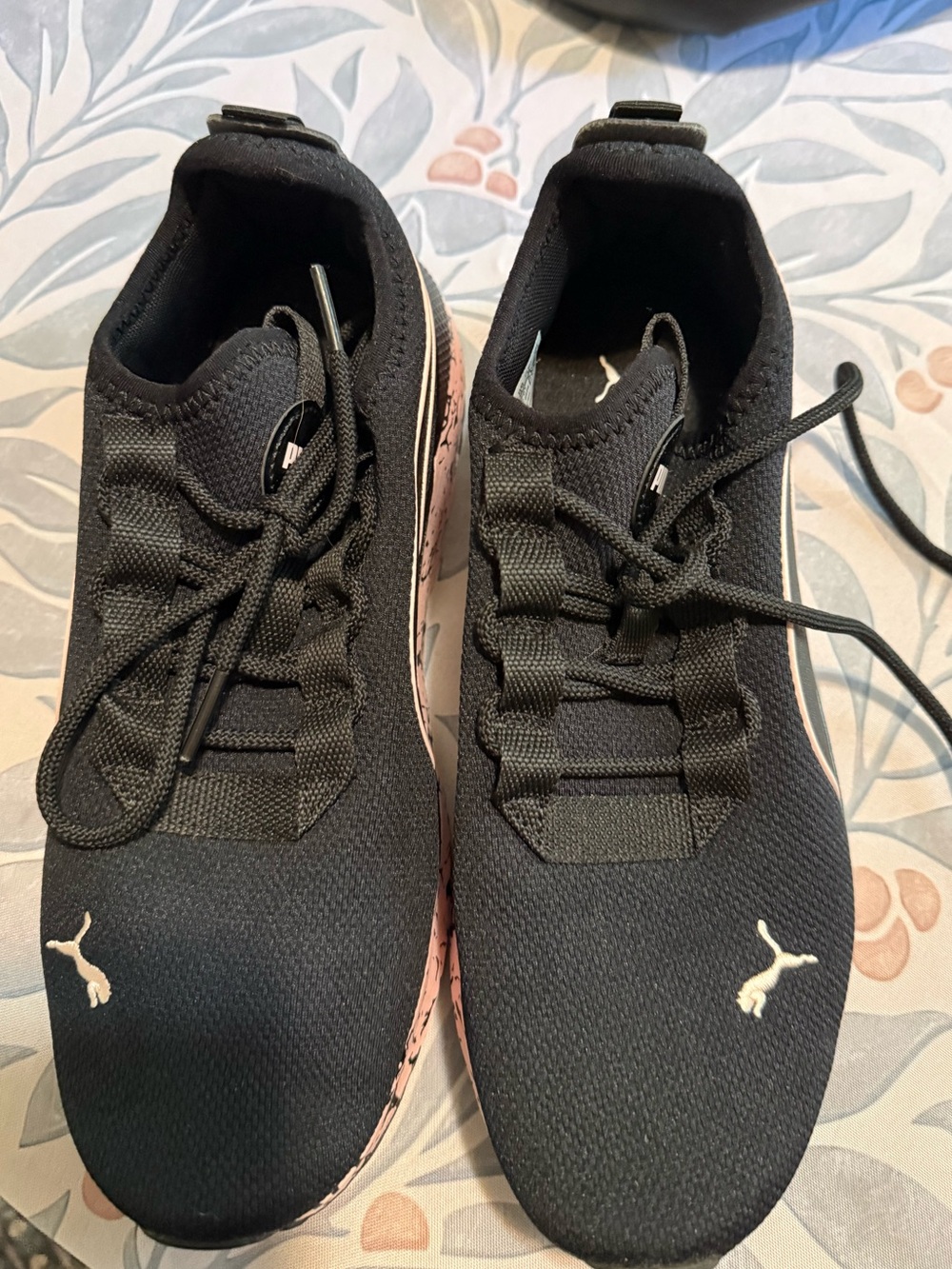 Puma Black Knit Sneakers with Pink Marbled Midsole